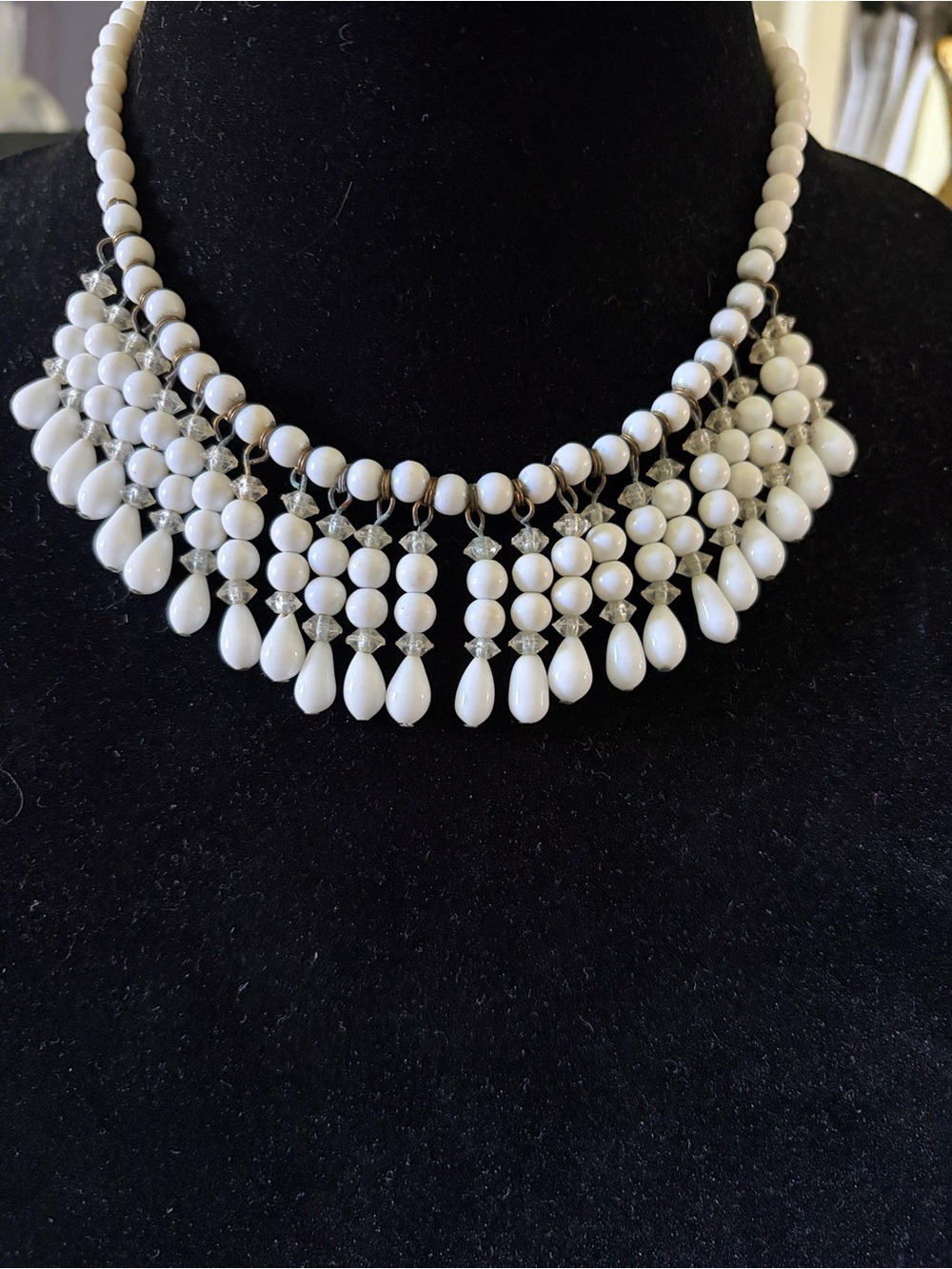 Vintage White & Crystal Bead Necklace